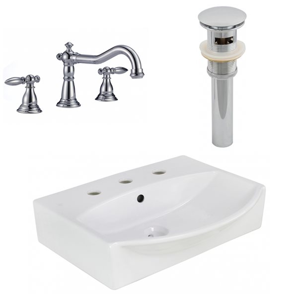 American Imaginations White 19.5-in Vessel Rectangular Bathroom Sink (Chrome Hardware)