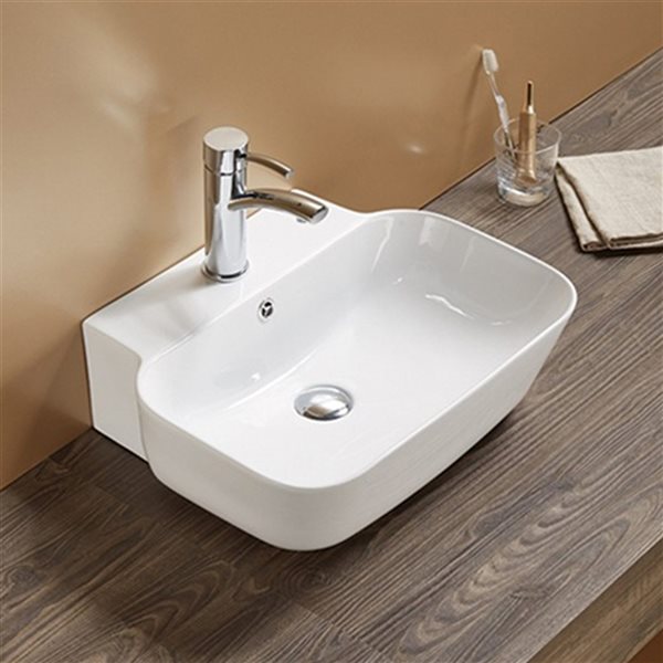 American Imaginations White 20-in Vessel Rectangular Bathroom Sink with Chrome Hardware