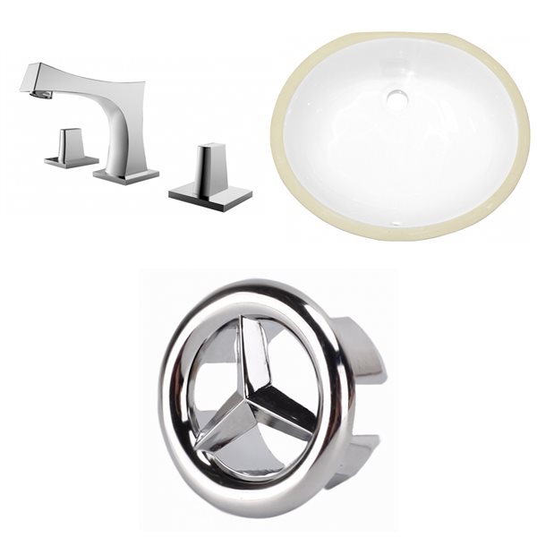 American Imaginations White 18.25-in Undermount Oval Bathroom Sink with Chrome Hardware (No drain included)