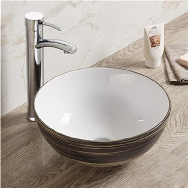American Imaginations Black and White 14.09-in Vessel Round Bathroom Sink and Chrome Hardware