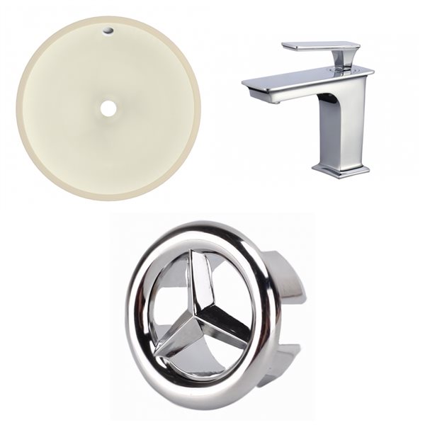 American Imaginations Beige 16-in Undermount Round Bathroom Sink and Chrome Hardware (No drain included)