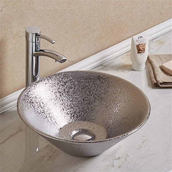 American Imaginations Silver 16.34-in Vessel Round Bathroom Sink with Chrome Hardware