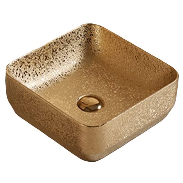 American Imaginations Gold 14.17-in Vessel Square Bathroom Sink with Chrome Hardware (No drain included)