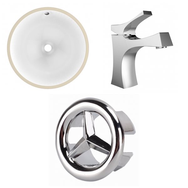 American Imaginations White 15.25-in Undermount Round Bathroom Sink with Chrome Hardware (No drain included)