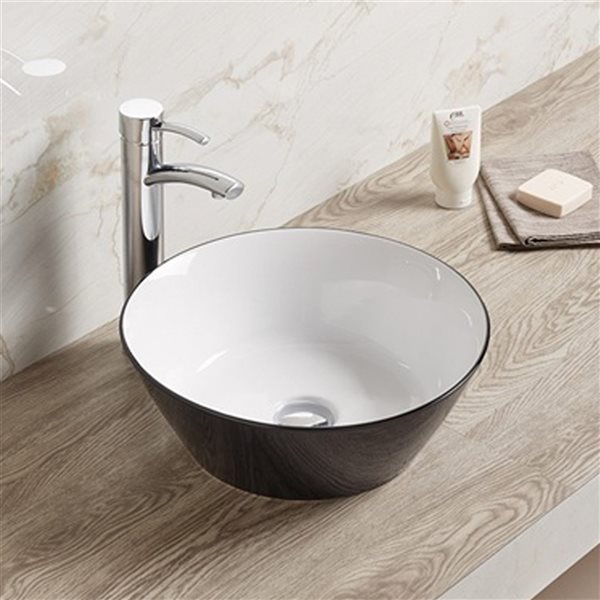 American Imaginations Black and White 15.9-in Vessel Round Bathroom Sink with Chrome Hardware