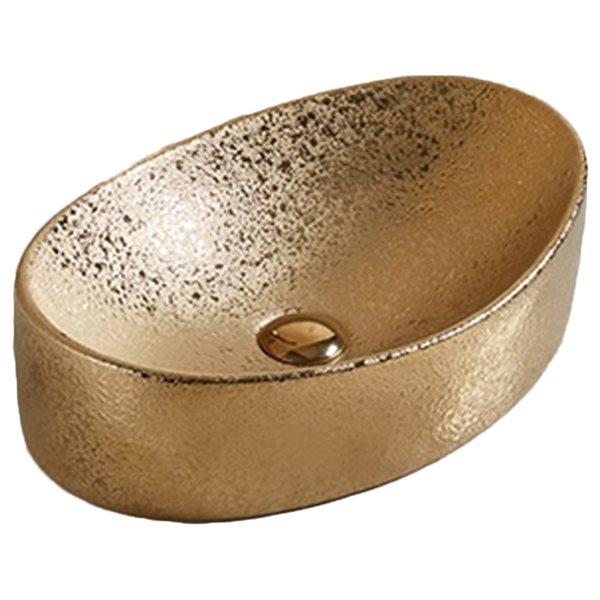 American Imaginations Gold 20.47-in Vessel Oval Bathroom Sink with Chrome Hardware