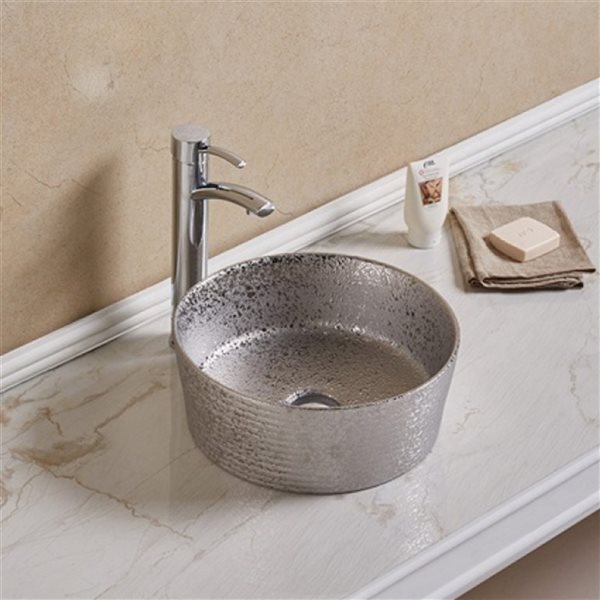 American Imaginations Silver 14.09-in Vessel Round Bathroom Sink with Chrome Hardware (No drain included)