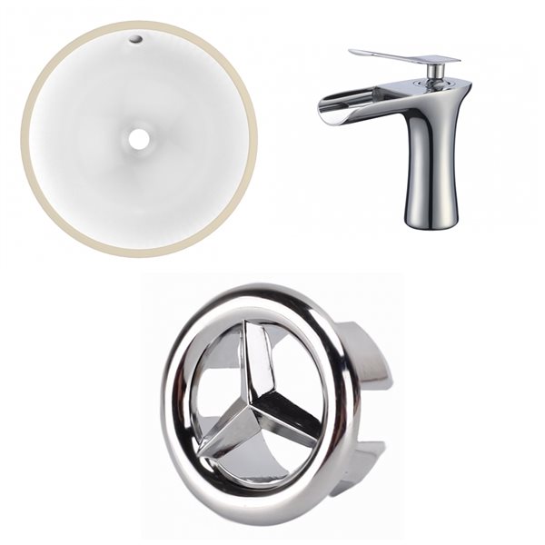 American Imaginations White 15.25-in Undermount Round Bathroom Sink with Chrome Hardware