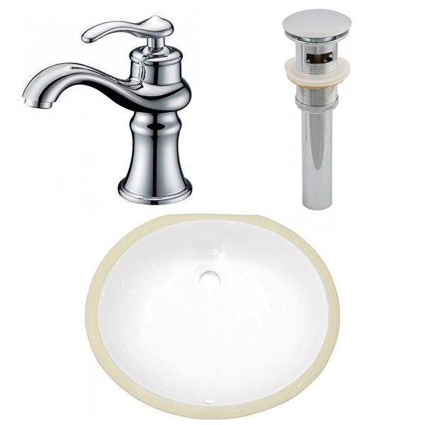 American Imaginations White 18.25-in Undermount Oval Bathroom Sink with Chrome Hardware