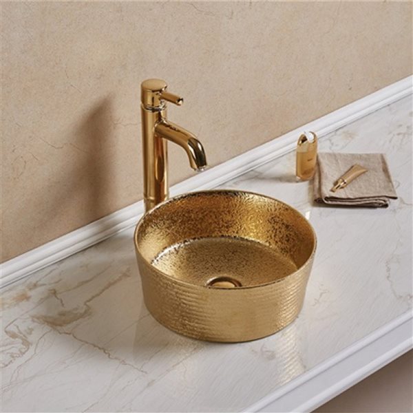 American Imaginations Gold 14.09-in Vessel Round Bathroom Sink with Chrome Hardware (No drain included)
