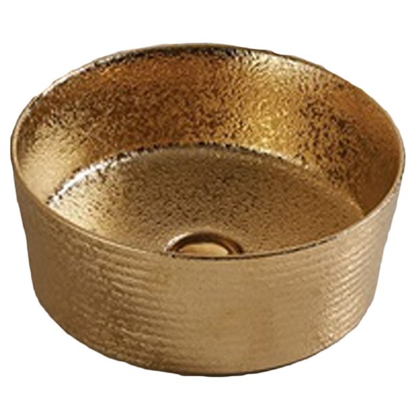 American Imaginations Gold 14.09-in Vessel Round Bathroom Sink with Chrome Hardware (No drain included)