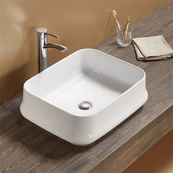American Imaginations White 20.9-in Vessel Rectangular Bathroom Sink with Chrome Hardware