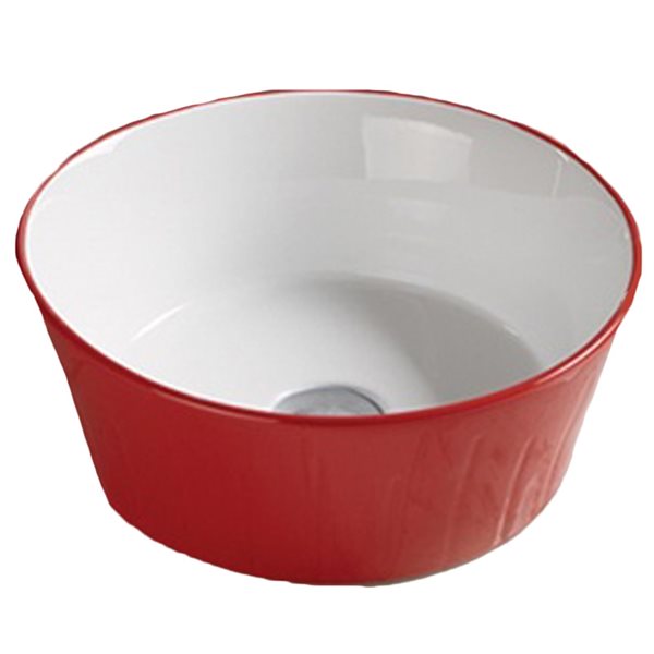 American Imaginations Red and White 14.09-in Vessel Round Bathroom Sink with Chrome Hardware