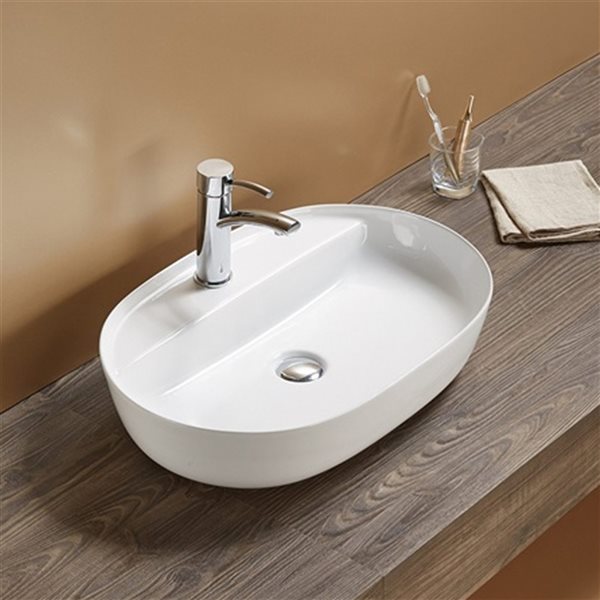 American Imaginations White 24.41-in Vessel Oval Bathroom Sink with Chrome Hardware