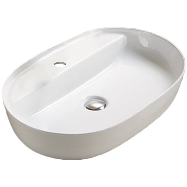 American Imaginations White 24.41-in Vessel Oval Bathroom Sink with Chrome Hardware