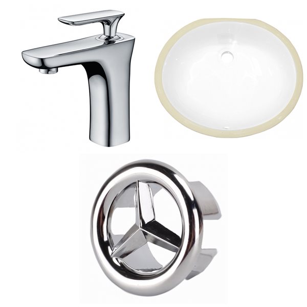 American Imaginations White 18.25-in Undermount Oval Bathroom Sink with Chrome Hardware (No drain)