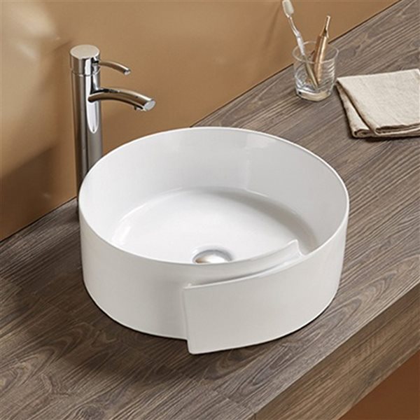 American Imaginations White 17.32-in Vessel Round Bathroom Sink with Chrome Hardware