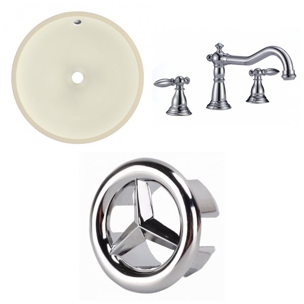 American Imaginations Beige 16-in Undermount Round Bathroom Sink with Chrome Hardware (No drain included)