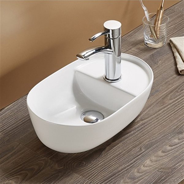 American Imaginations White 16.54-in Vessel Oval Bathroom Sink with Chrome Hardware