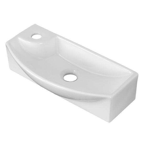American Imaginations Ceramic Vessel Rectangular White/Enamel Glaze Bathroom Sink with Faucet and Drain (8.75-in x 17.75-in)