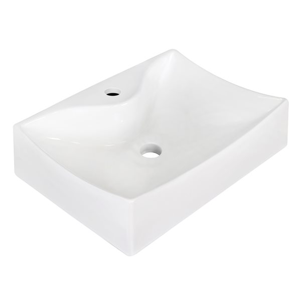 American Imaginations Ceramic White/Enamel Glaze Vessel Rectangular Bathroom Sink with Drain and Faucet (15.75-in x 21.5-in)