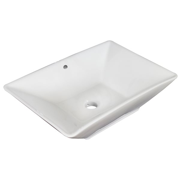 American Imaginations Ceramic Vessel White Rectangular Bathroom Sink with Faucet and Overflow Drain (14.75-in x 22-in)