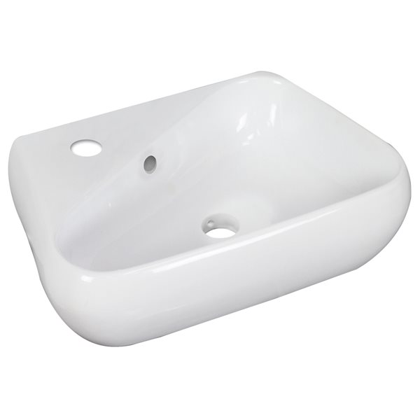 American Imaginations White/Enamel Glaze Irregular Vessel Ceramic Bathroom Sink with Overflow Drain and Faucet (11-in x 17.5-in)