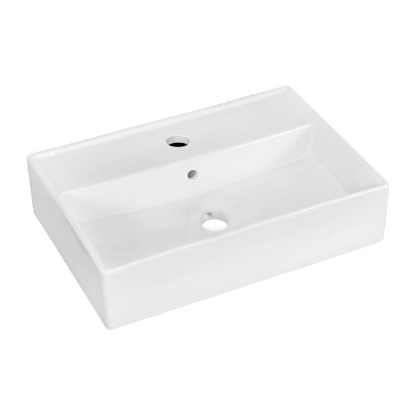 American Imaginations Ceramic Wall Mount Rectangular White Bathroom Sink with Overflow Drain and Faucet (13.75-in x 19.75-in)