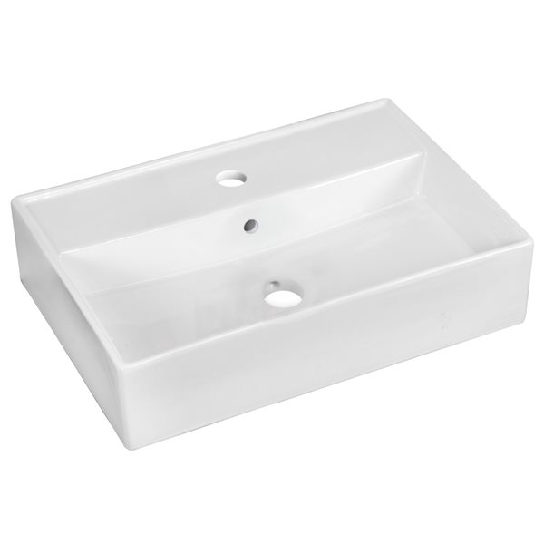 American Imaginations Ceramic Vessel Rectangular White Bathroom Sink with Overflow Drain and Faucet (13.75-in x 19.75-in)