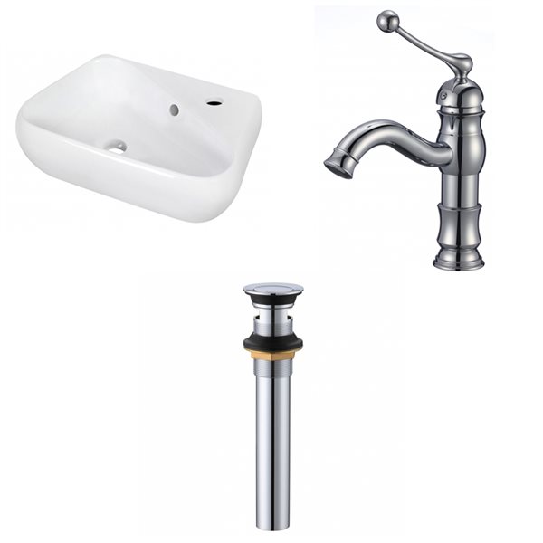 American Imaginations Wall Mount Irregular White Ceramic Bathroom Sink with Faucet and Overflow Drain (11-in x 17.5-in)