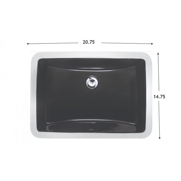American Imaginations Black/Enamel Glaze Ceramic Undermount Rectangular Bathroom Sink with Overflow Drain (14.75-in x 20.75-in)