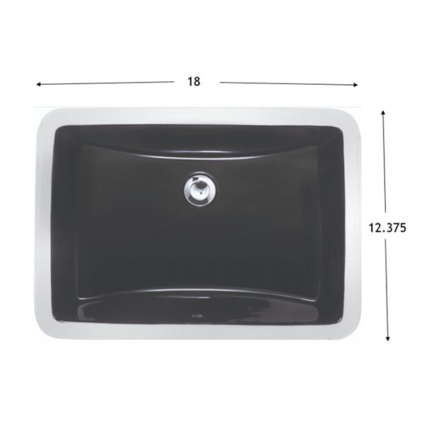 American Imaginations Black/Enamel Glaze Ceramic Undermount Rectangular Bathroom Sink with Overflow Drain (12.37-in x 18-in)