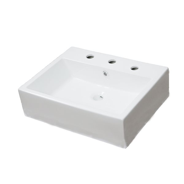 American Imaginations Rectangular White Ceramic Wall Mount Bathroom Sink with Overflow Drain and Faucet (16.5-in x 21-in)