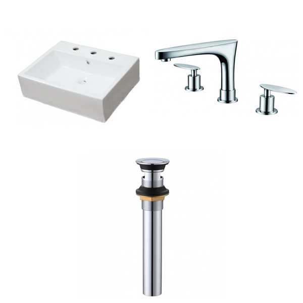 American Imaginations Rectangular White Ceramic Wall Mount Bathroom Sink with Overflow Drain and Faucet (16.5-in x 21-in)