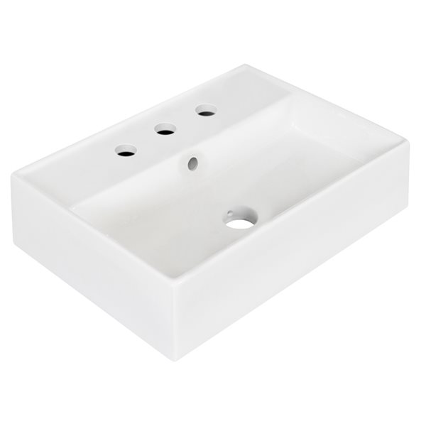 American Imaginations Ceramic Wall Mount White Rectangular Bathroom Sink with Faucet and Overflow Drain (13.75-in x 19.75-in)