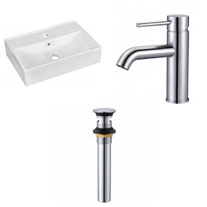 American Imaginations Vessel Rectangular White Ceramic Bathroom Sink with Faucet and Overflow Drain (13.75-in x 19.75-in)