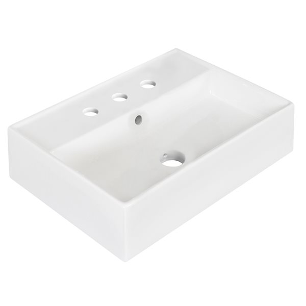 American Imaginations Ceramic White Vessel Rectangular Bathroom Sink with Faucet and Overflow Drain (13.75-in x 19.75-in)