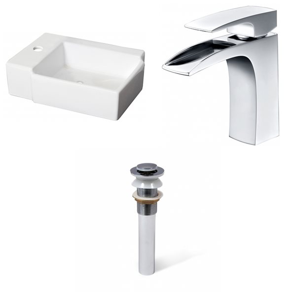 American Imaginations Wall Mount Ceramic White Rectangular Bathroom Sink with Drain and Faucet (11.75-in x 16.25-in)