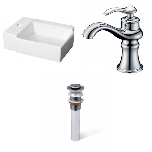 American Imaginations Wall Mount Rectangular White Ceramic Bathroom Sink with Drain and Faucet (11.75-in x 16.25-in)