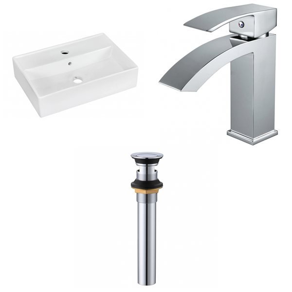 American Imaginations Rectangular Ceramic White Wall Mount Bathroom Sink with Overflow Drain and Faucet (13.75-in x 19.75-in)