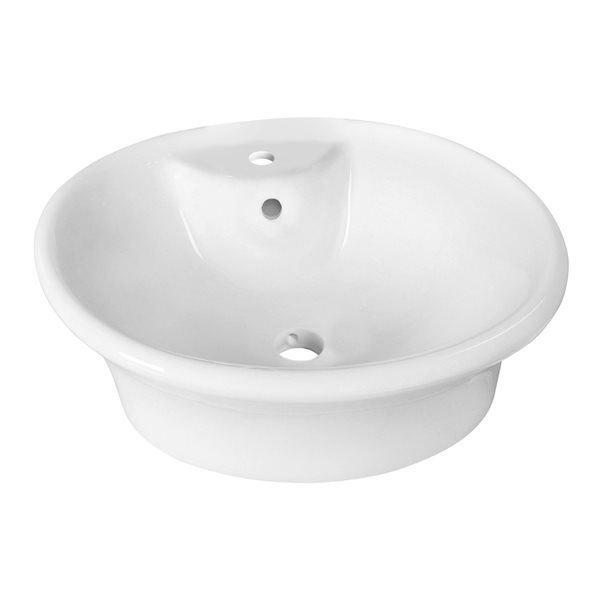 American Imaginations Ceramic Vessel White/Enamel Glaze Round Bathroom Sink with Overflow Drain and Faucet (15.5-in x 19-in)