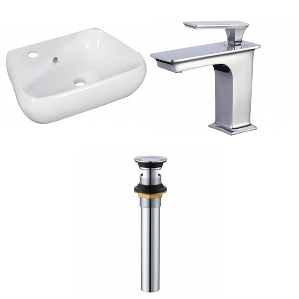 American Imaginations Ceramic Irregular White Wall Mount Bathroom Sink with Faucet and Overflow Drain (11-in x 17.5-in)