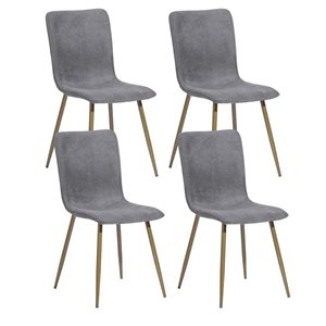 Chaises de salle à manger Scargill par Homycasa tissu rembourré gris et cadre métal doré, ensemble de 4