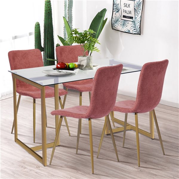 Homycasa Scargill Coral and Gold Upholstered Dinning Chair with Metal Frame - Set of 4