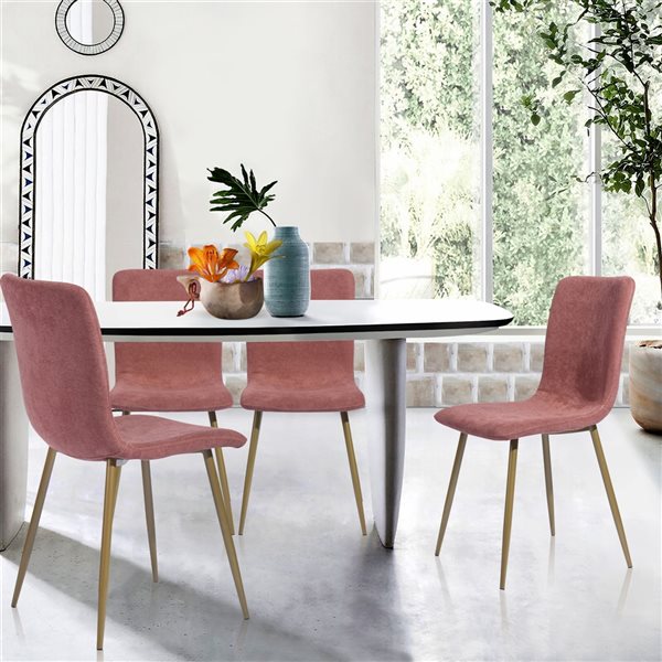 Homycasa Scargill Coral and Gold Upholstered Dinning Chair with Metal Frame - Set of 4