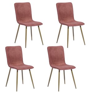 Ensemble de 4 chaises de salle à manger Scargill en tissu corail rembourré et cadre en métal doré par FurnitureR