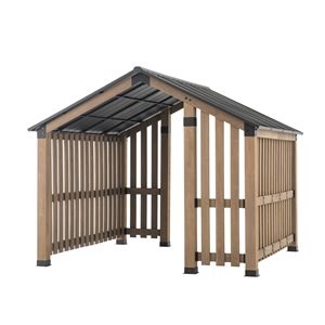 Abri de jardin permanent Sunjoy carré de 11 pi x 11 pi en bois brun avec toit en acier