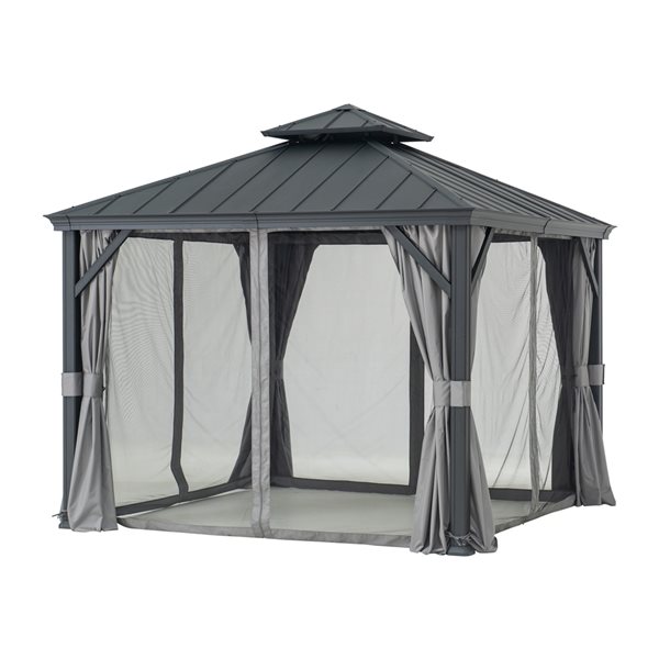 Sunjoy Merston 10-ft x 10-ft Grey Metal Square Permanent Gazebo with Steel Roof - Screen Included