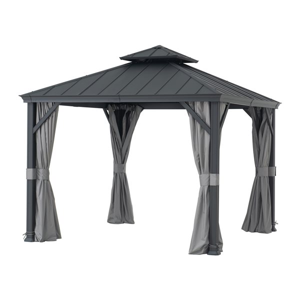Sunjoy Merston 10-ft x 10-ft Grey Metal Square Permanent Gazebo with Steel Roof - Screen Included
