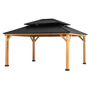 Sunjoy Archwood 13-ft x 15-ft Brown Wood Rectangle Permanent Gazebo with Steel Roof
